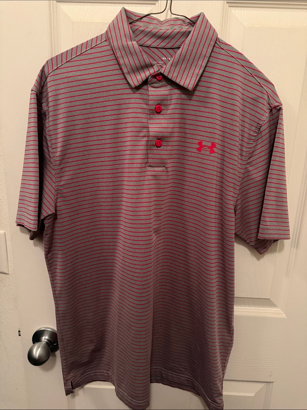 Under Armour Gray Polo with Red Stripe Accents